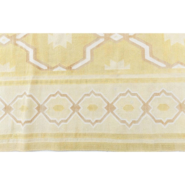 Tan Doris Leslie Blau Indian Dhurrie Mid-Century Tan With Beige Flatweave Cotton Rug For Sale - Image 8 of 9