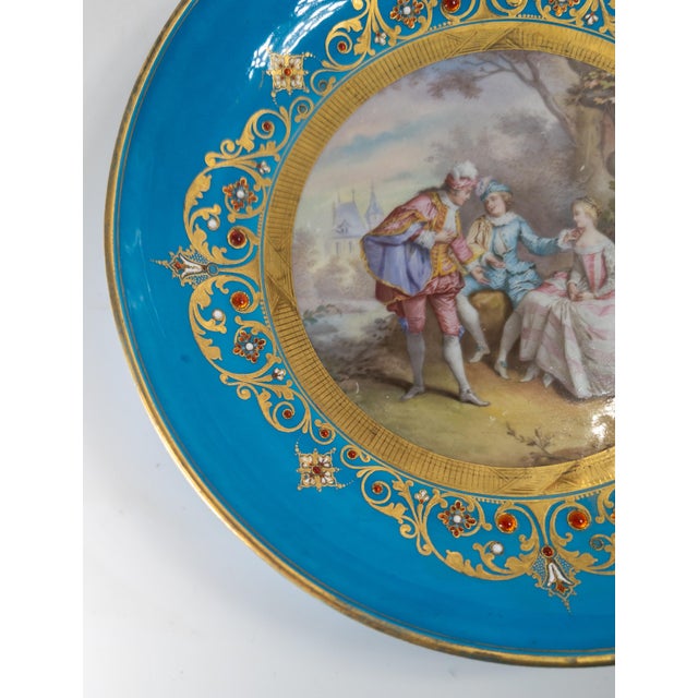 18th Century French Sevres Vincennes Bleu Celeste Plate With Courting Scene For Sale In New York - Image 6 of 18