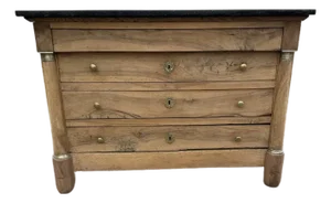 19th Century French Empire Walnut Bleached Marble Top Chest of Drawer / Commodes