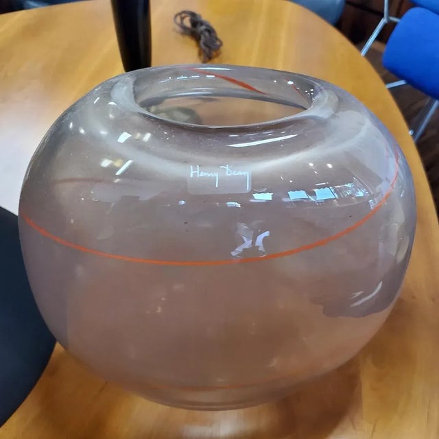 Glass Vintage 1980s Henry Dean Mid-Century Modern Mouthblown Decorative Glass Vessel, Belgium For Sale - Image 7 of 13