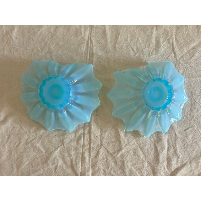 Vintage Pair Fostoria Heirloom Opalescent Blue Candle Holders For Sale - Image 12 of 17