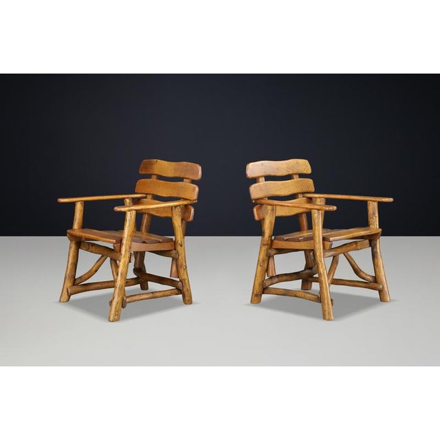 Sculptural Oak Armchairs, France, 1950s, Set of 2 For Sale - Image 9 of 17