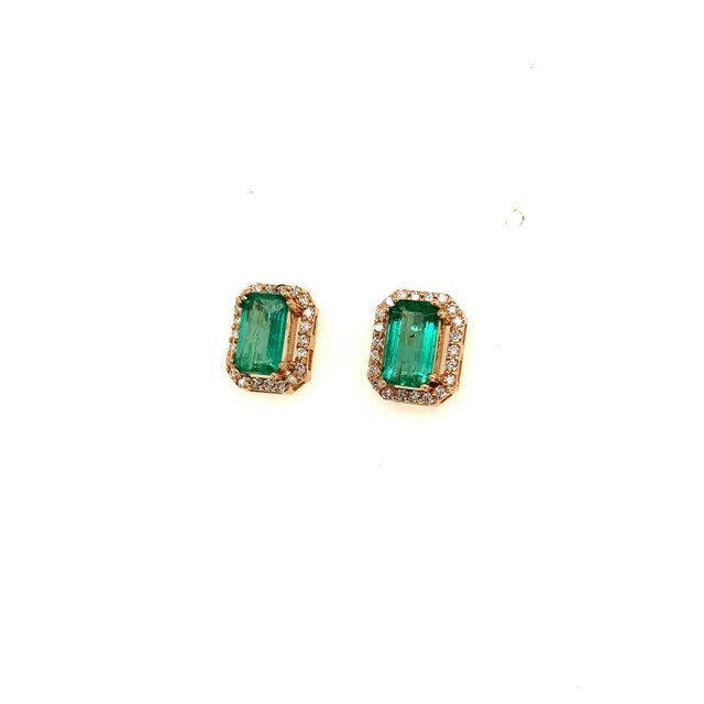 Natural Emerald Diamond Stud Earrings 14k Y Gold 1.85 TCW Certified For Sale - Image 4 of 14