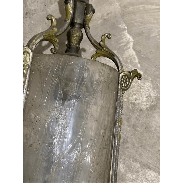 French Antique Louis XVI / Regency Style Crackle Glass Hanging Lantern For Sale - Image 3 of 8