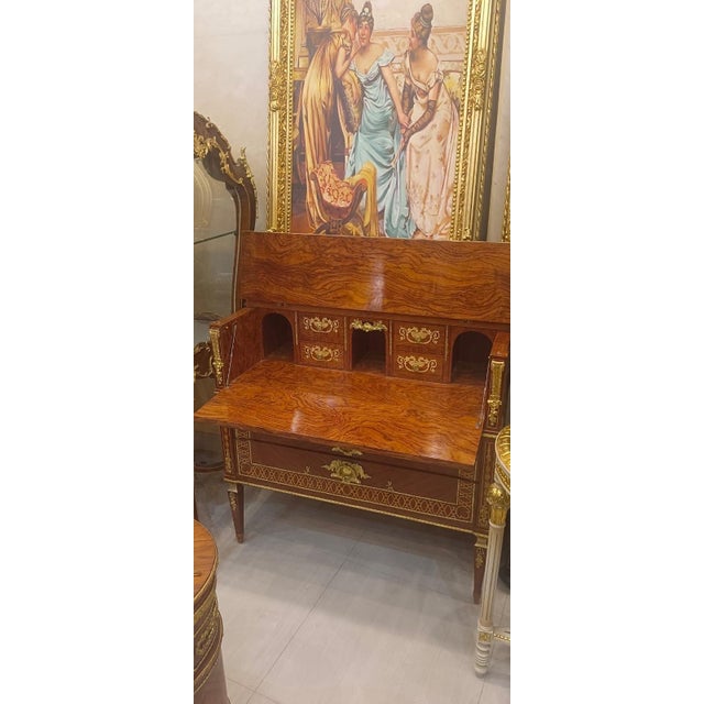 French Louis XVI Secretary Desk | Mahogany Drop Front Writing Desk For Sale - Image 4 of 7