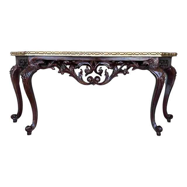 Large French Regency Carved Walnut Console Table With Tilted Edges For Sale