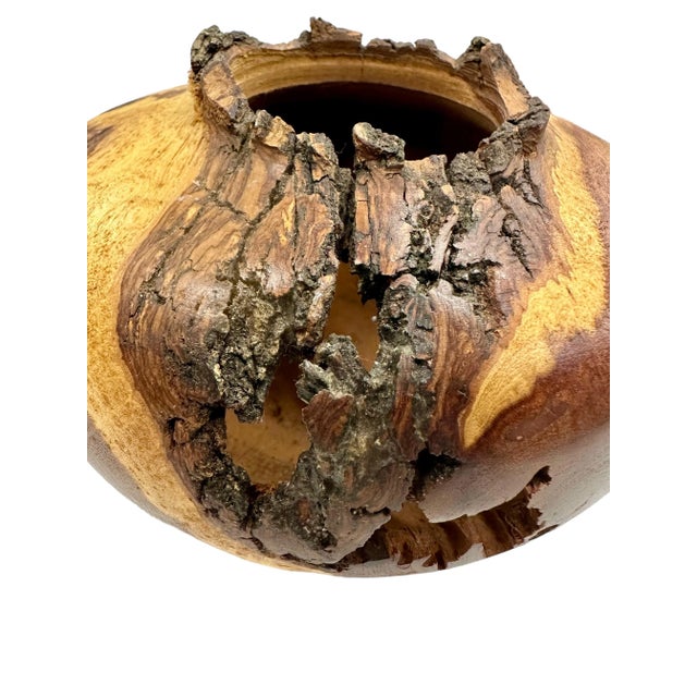 Burnt Umber Natural Edge Collard Wood Turning Bowl For Sale - Image 8 of 9