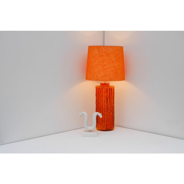 Grand Orange Glass Table Lamp by Gustav Leek for Orrefors, Sweden For Sale - Image 10 of 18