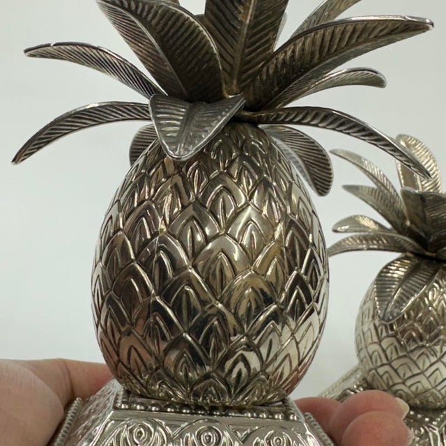 1980s Pair of Silver Plated Metal Pineapple Candle Holders by Godinger For Sale - Image 16 of 18