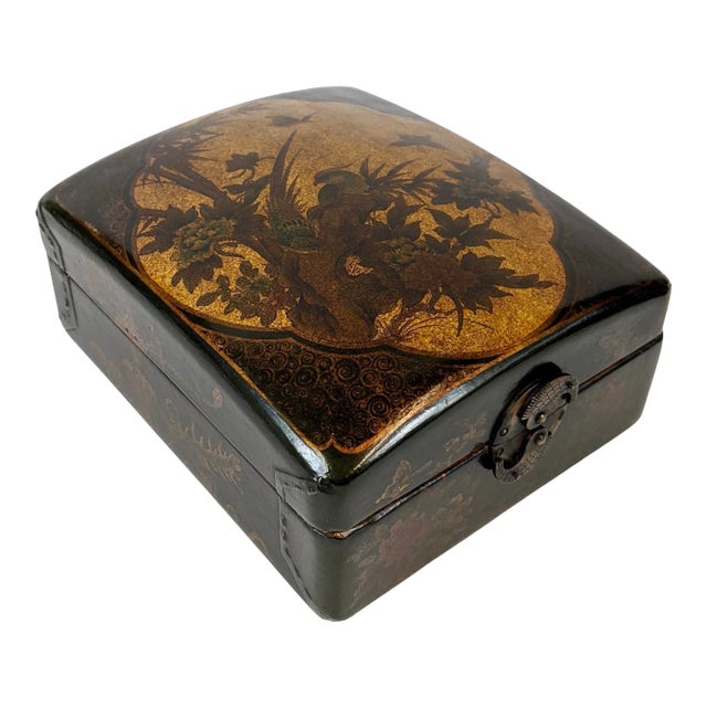 20th Century Hand Painted Leather Jewelry Box For Sale