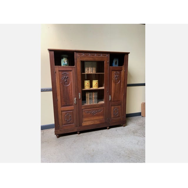 Antique Art Nouveau Walnut Bookcase, 1910 For Sale - Image 4 of 13