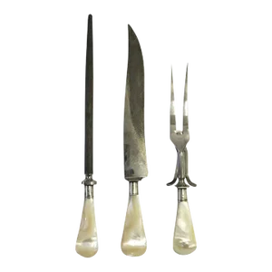German Stainless Steel Knife Fork Carving Set Mother of Pearl Handles - Set of 3