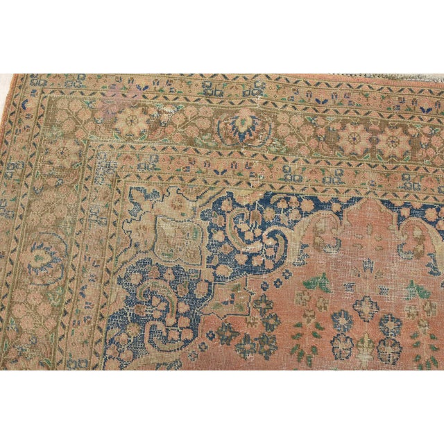 Textile Tabriz Rug 6’6” X 9’9” Pink Wool Vintage Distressed Hand-Knotted Carpet For Sale - Image 7 of 15