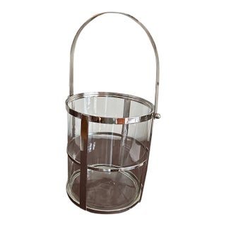 Silver-Tone Metal & Glass Ice Bucket, Hurricane Candle Holder & Lantern For Sale