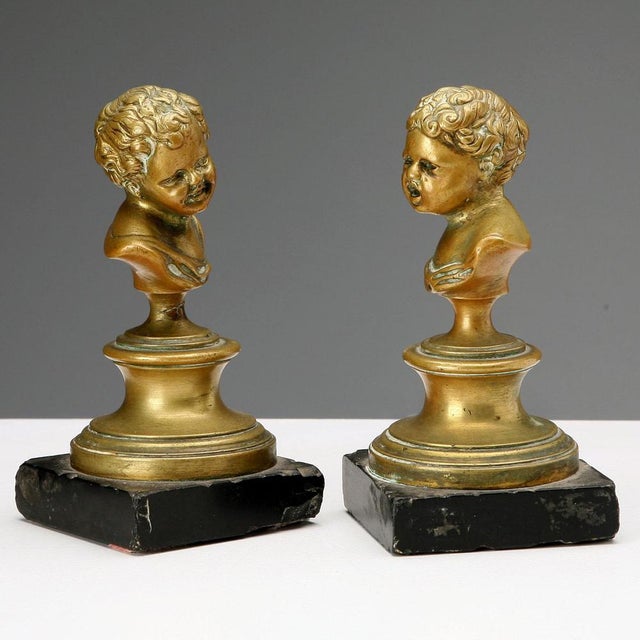 Busts of Children, Bronzes on Marble Bases, Set of 2 For Sale - Image 3 of 7