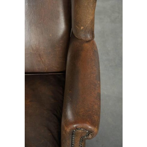Brown Large Club Chair in Sheepskin Leather For Sale - Image 8 of 12