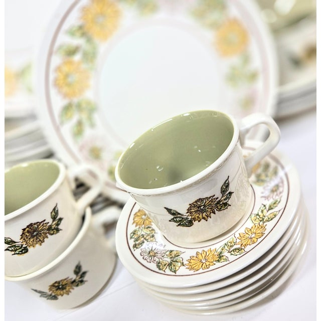 Mid 20th Century Mid Century Scandinavian Avocado and Daisy Dinnerware- Set of 32 For Sale - Image 5 of 17