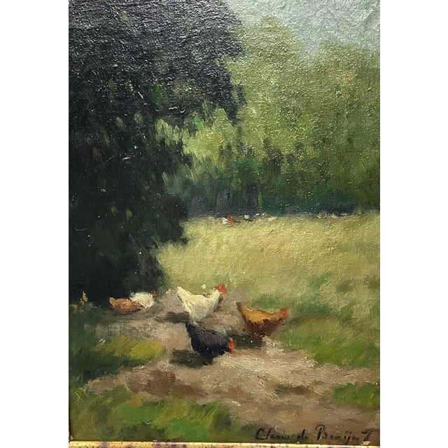 Charming painting of free range chickens. Probably 19thC.