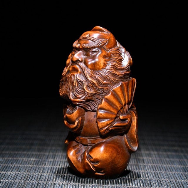 Chinese Boxwood Carved Zhong Kui Wood Figurine For Sale In Los Angeles - Image 6 of 9