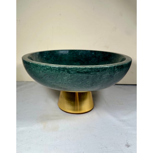 Contemporary Green Marble Bowl on Brass-Cladded Base -Ralph Lauren-. For Sale - Image 9 of 9