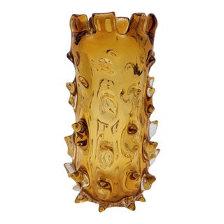 Vintage Murano Barovier & Toso Amber Mugnoni Art Glass Vase For Sale
