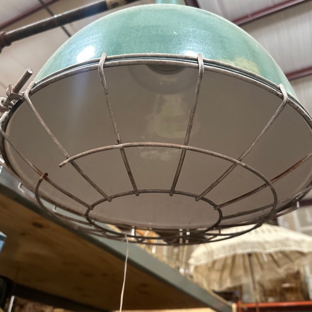 1970s Vintage Large Green Industrial Overhead Light For Sale - Image 5 of 7