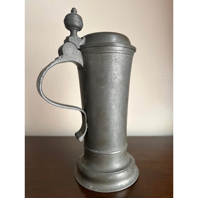 Antique 18th Century German Pewter Hand Etched Lidded Beer Stein for a Tradesman Stamped 1799 For Sale In Philadelphia - Image 6 of 12