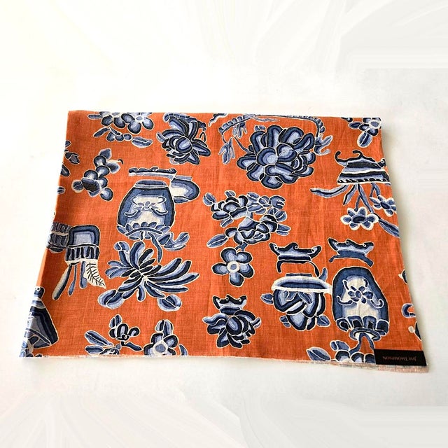 Orange Jim Thompson Linen Fabric Kalong Vases in Persimon, 1 Meter For Sale - Image 8 of 16