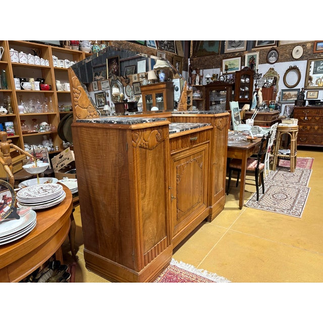Boho Chic French Art Deco Walnut Sideboard with Marble Top and Original Mirror, 1930s For Sale - Image 3 of 15