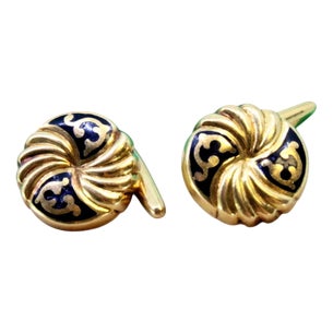 Yellow Gold Button-Shaped Cufflinks with Enamelled Applications, Set of 2 For Sale