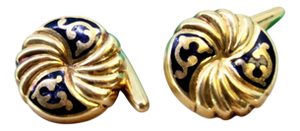 Yellow Gold Button-Shaped Cufflinks with Enamelled Applications, Set of 2