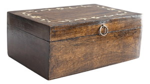 Antique English Walnut & Mother of Pearl Inlay Jewelry Box