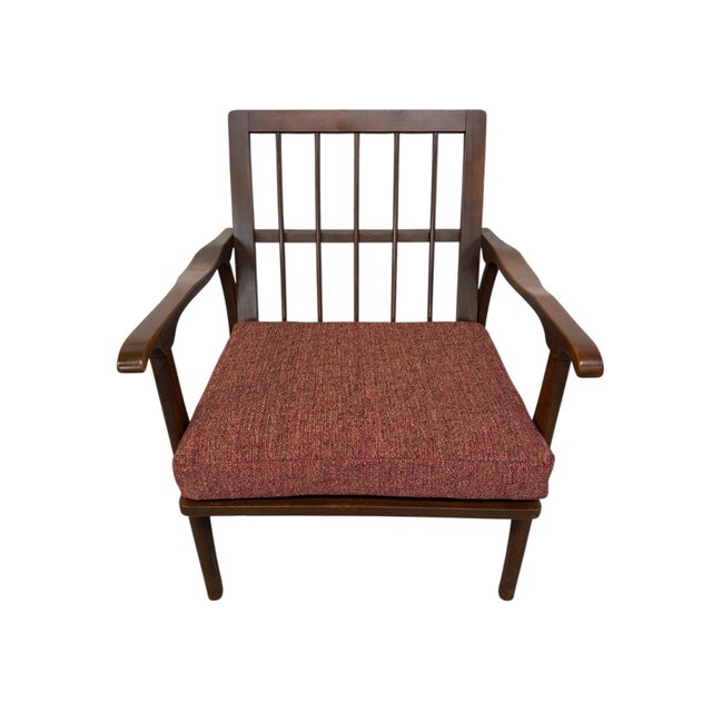 1960s Mid-Century Modern Walnut Arm Chair - Reupholstered! For Sale - Image 5 of 6