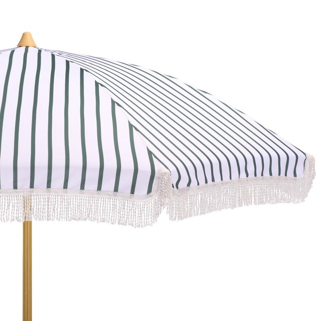 Modern Bella 6.5 Ft Beach Fringed Umbrella, Green Bistro Stripe For Sale - Image 3 of 8