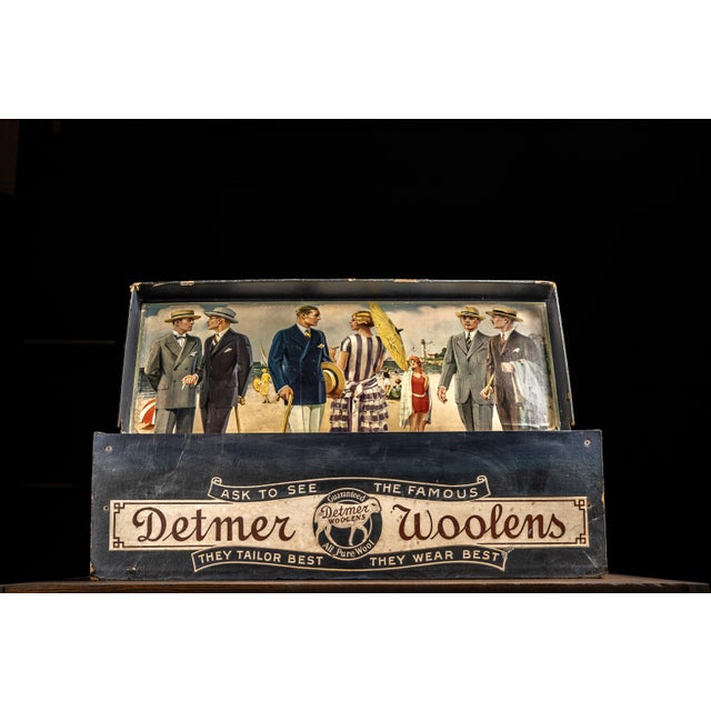 c. 1910s; Detmer Woolen Co. - New York Antique litho printed cardboard garment keeping box with Detmer branding. Features...