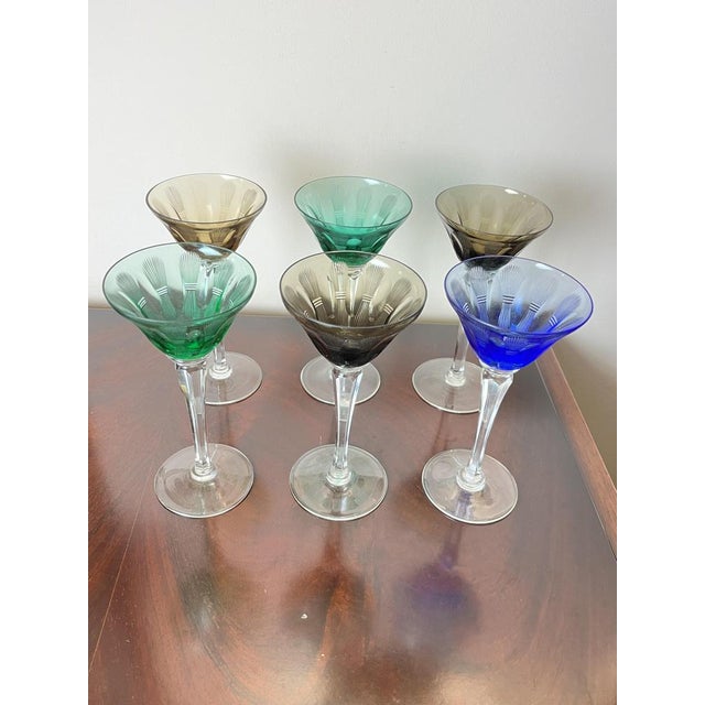 Mid-Century Modern Vintage Italian Crystal Glasses, 1950s, Set of 6 For Sale - Image 3 of 14