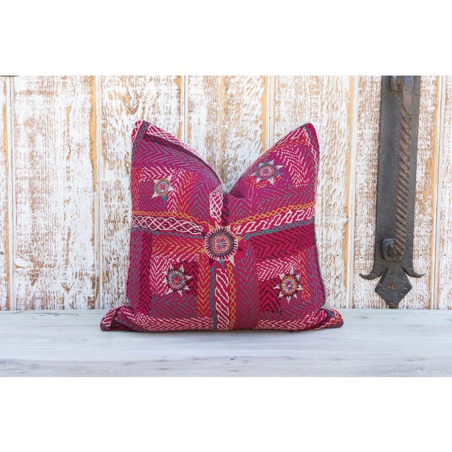 Red Dahlia Sindh Sami Square Pillow For Sale - Image 8 of 8