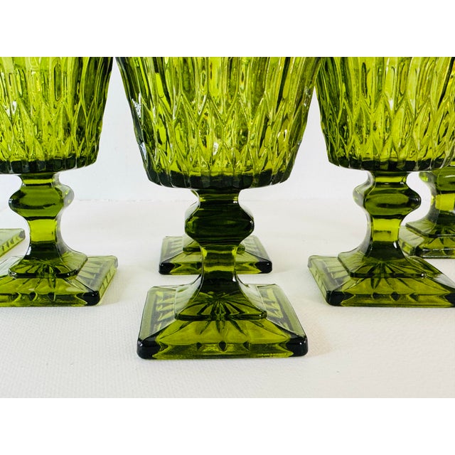 Mid-Century Modern Vintage 1970s Green Footed Glass Goblets, Set of 6 For Sale - Image 3 of 6