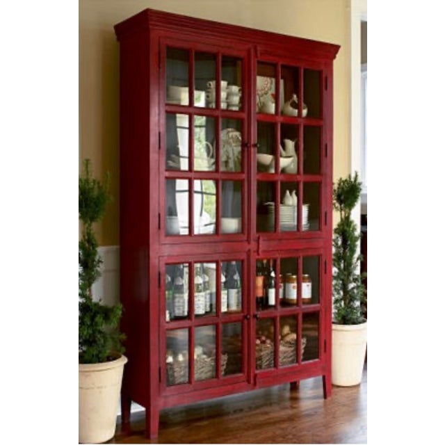 Mid-Century Modern Crate & Barrel Rojo Solid Sheesham Wood Glass Door Cabinet For Sale - Image 3 of 3