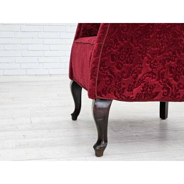 Set of Vintage Danish Lounge Chairs in Red Cotton and Wool Fabric, 1950s For Sale - Image 16 of 18