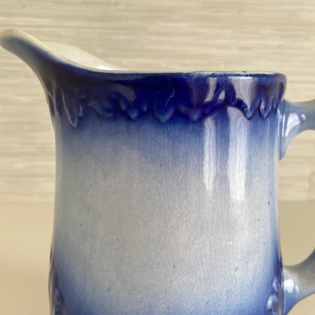 Antique Red Wing Stoneware Flow Blue Pitcher For Sale - Image 10 of 12