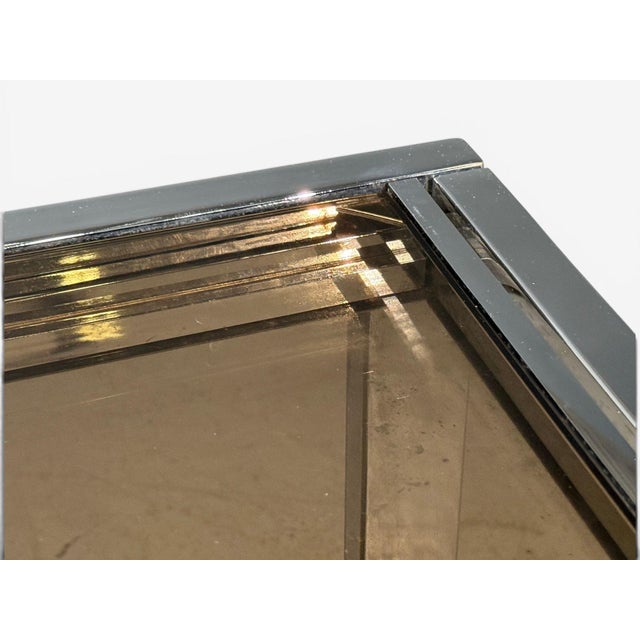 Milo Baughman Style, Expanding Dining Table, Chrome, Smoked Glass, Usa, 1970s For Sale - Image 12 of 12