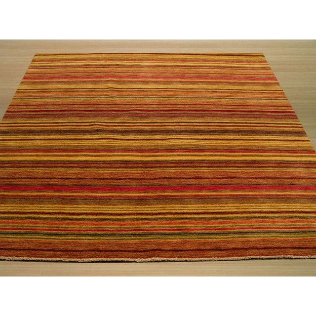 4x6 Multicolor Flat Weave Wool Earthen Banding Striped Modern Carpet Rug For Sale - Image 10 of 11