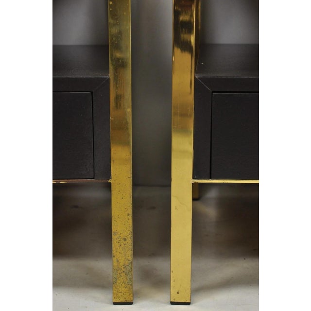 Contemporary Modern Black & Brass Faux Bamboo Nightstand Bedside Table - A Pair For Sale - Image 9 of 18