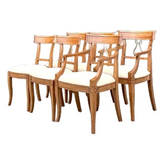 Vintage Regency Henredon Burnished Brass Dolphin Klismos Dining Chairs - Set of 6 For Sale