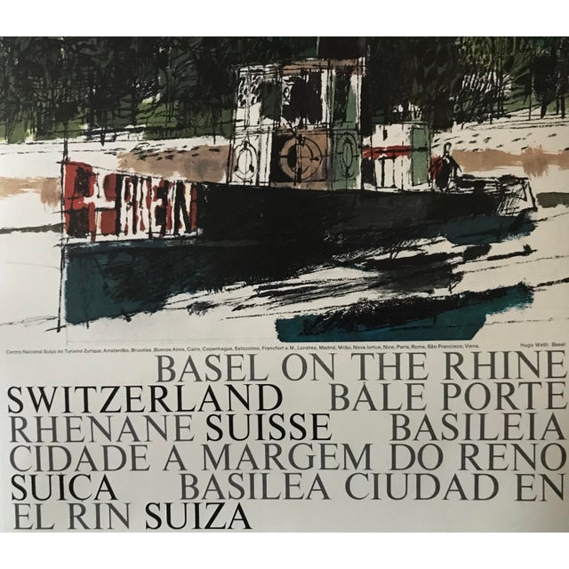 Black Vintage 1960s Swiss Travel Poster, Hugo Wetli, Basel on the Rhine For Sale - Image 8 of 8