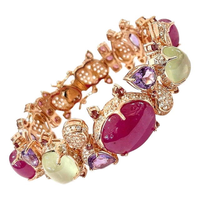 Bochic "Capri" Vintage Ruby, Diamond & Sapphire Bracelet Set In 18K & Silver For Sale