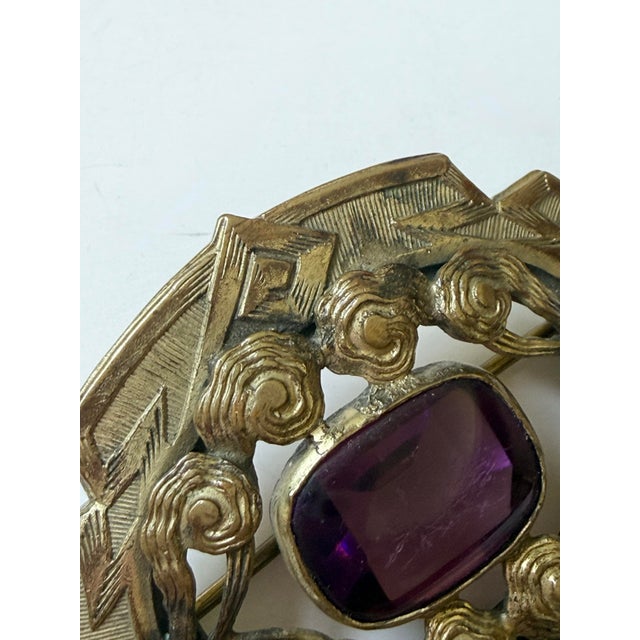 Antique Art Nouveau Brass Sash Pin With Purple Center Stone For Sale In Seattle - Image 6 of 6