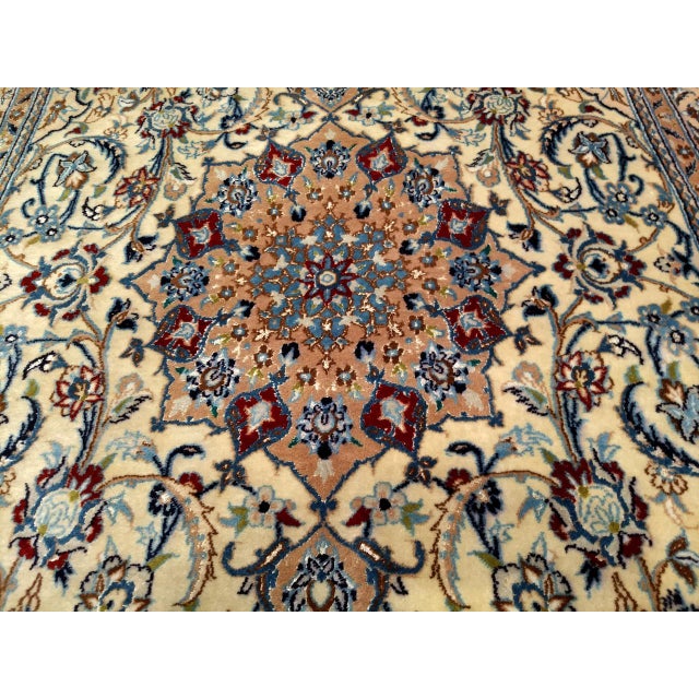 Vintage Persian Nain Area Rug, Hand-Knotted Wool & Silk, Floral Pattern, 4x7, Ivory & Blue For Sale - Image 13 of 17