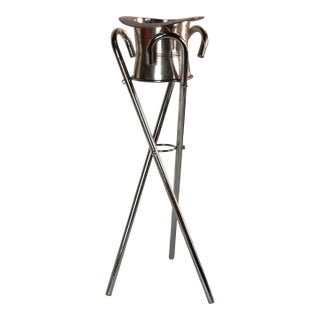 Art Deco Style Silvered Top Hat Champagne Ice Bucket With Walking Cane Stand For Sale